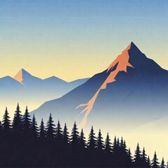 Sticker - mountain landscape with trees and mountains