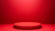 © Maria Mikhaylichenko - Vibrant red circular podium on a glossy floor against a bold crimson backdrop, creating a dramatic and luxurious stage for product display or presentation.