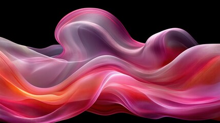 Wall Mural - abstract pink and orange wave-like form on a black background.