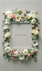 Poster - Delicate flowers arranged in a rectangular frame with a graceful design. Generative AI