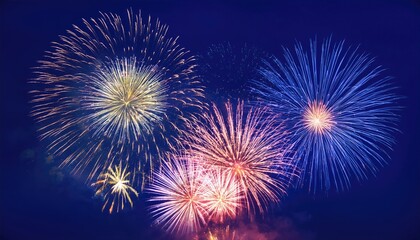 Wall Mural - colorful firework illumination on dark blue sky background for happy new year 2025