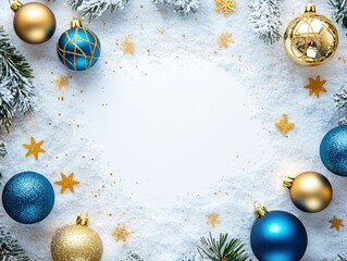 Festive Blue and Gold Decor on White Background