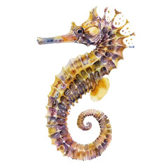 Canvas Print - A watercolor vector of a seahorse, isolated on a white background.