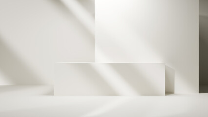 Fototapete - Luxury empty room with podium table stage and light beams with shadows