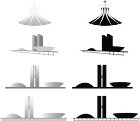  Ilustração Arquitetura de Brasília, politica, Brazil, Brasil, construção, cidade histórica, edificação, Distrito Federal, DF, turismo, Nacional, igreja, catedral, silhueta, sombra, horizonte, céu