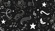 © Palette_Dreams - Minimalist white-on-black background, music notes and stars doodle art for kid