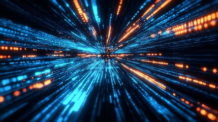 Poster - Futuristic Data Burst of Blue and Orange Energy Lines : Generative AI