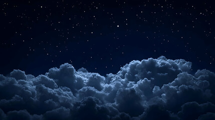 Wall Mural - Dark Night Sky with Scattered Stars Over a Sea of  Fluffy Clouds