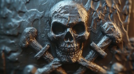 Intricate Skull and Crossbones Design in Dark Texture