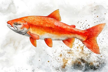 Wall Mural - Red Salmon Fish Watercolor Illustration.