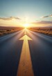 © Giuseppe Cammino - A straight road with an arrow painted on it leading to the horizon, symbolizing goal setting and achievement