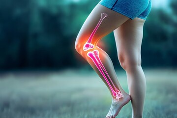 A detailed view of a woman's leg illustrating knee joint anatomy in a natural setting