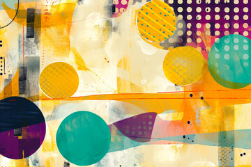 Aufkleber - Colorful abstract artwork featuring dynamic shapes and textures with circles and patterns in vibrant hues