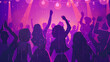 © Aleena - purple party background with silhouettes of a crowd and disco lights