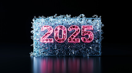 Leinwandbilder - 2025 in sparkling ice with backdrop of shimmering crystals creates captivating visual. This artistic representation symbolizes future and innovation, evoking excitement and anticipation