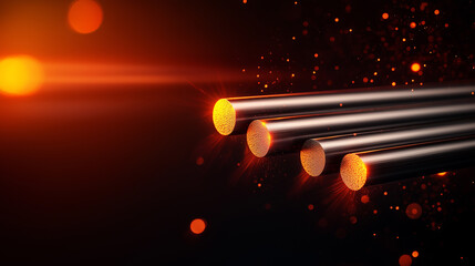 Poster - Four steel bars arranged in row, glowing with orange light against dark background, creating striking visual effect. scene evokes sense of industrial strength and modern design