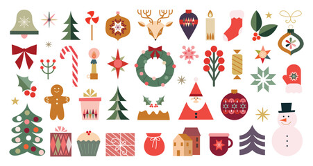 Wall Mural - christmas elements collection, isolated on white background, flat design, vector