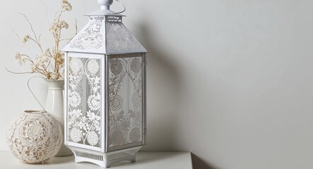 Wall Mural - Filigree lantern with lace inspired details on plain white background