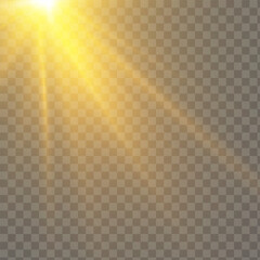 Poster - Vector golden light with glare. Sun, sun rays, dawn, glare from the sun png. Gold flare png, glare from flare png.
