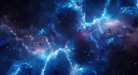 Wall Mural - Nebula Texture. Colorful Fractal Blue Nebula in Space with Star Field