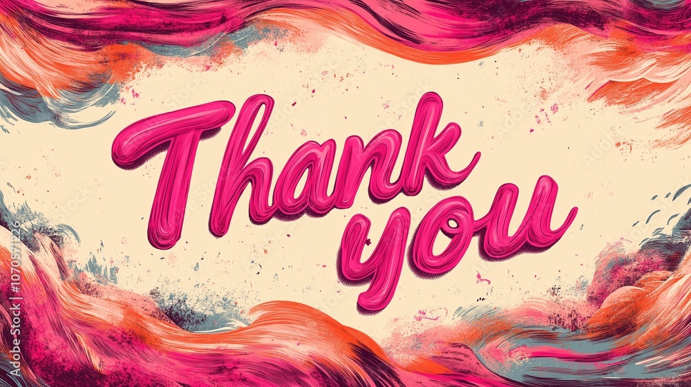 Thank you hand lettering on splash bright watercolor background with ...