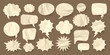 © 32 pixels - Crumpled brown paper comic speech bubbles. Hand drawn retro cartoon stickers. Pop art style. Old, vintage dialog boxes with cardboard texture. Vector illustration