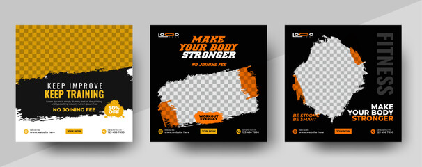 Wall Mural - Set of sports Gym and Fitness social media post design template . Suitable for social media, flyers, banners, and web internet. GYM Fitness Banner Social media post template 