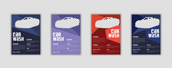 Wall Mural - Creative Car Wash Flyer set Abstract design carwash flyer bundle Car Detailing, Auto Detailing Flyer, Car Wash poster templates.