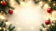 © santi - A simple yet elegant Christmas banner featuring a string of lights, pine branches, and a few red ornaments, with plenty of room for a holiday greeting.