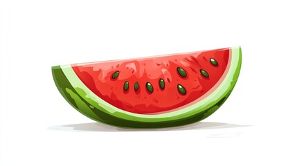 a 2D cartoon illustration of a watermelon slice with seeds, juicy and refreshing, white background--ar 16:9