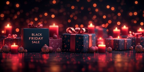 Wall Mural - black friday sale background with gifts and candles