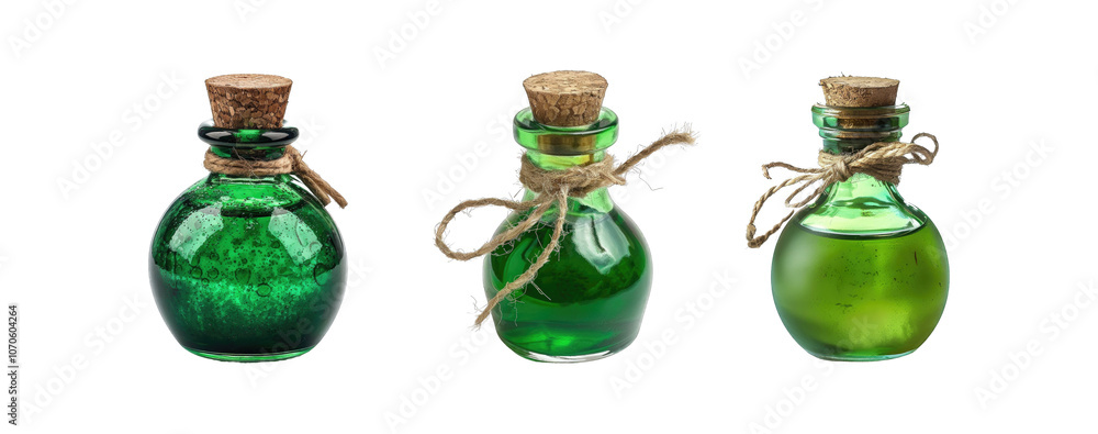 Green poison bottle collection, set of Vintage poison bottle isolated ...