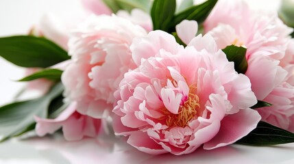 Aufkleber - The petals of a pink peony, with green leaves, have been cut out