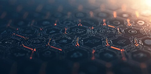 Fototapete - Iconography and background of server room in double exposure used for internet of things concept and information technology.