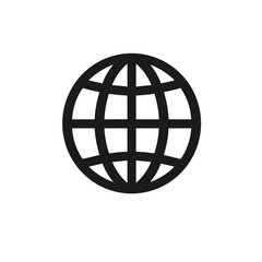 globe icon with grid pattern, black design