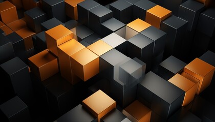 abstract background with cubes, square, digital world, gold black