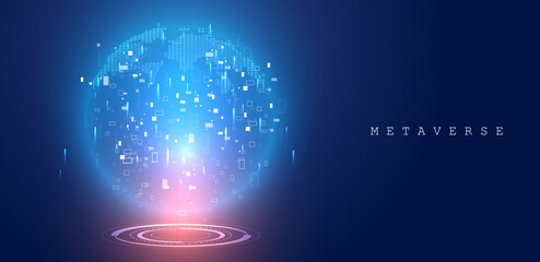 Abstract futuristic planet with binary code background purple and blue. Vector illustration