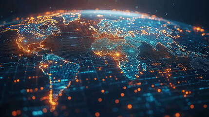 Wall Mural - dynamic digital world map emphasize western europe continental for ai powered global network connect