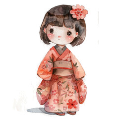 Canvas Print - A watercolor vector of a traditional doll, isolated on a white background.