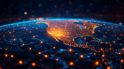 Wall Mural - dynamic digital world map emphasize western europe continental for ai powered global network connect