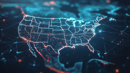 Wall Mural - dynamic digital world map emphasize western europe continental for ai powered global network connect