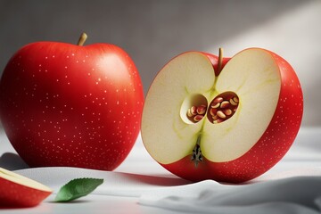 Aufkleber - Simple illustration of a sliced apple showing seeds and interior details, set on a clean white background
