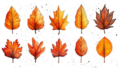 Wall Mural - beautiful watercolor autumn leaves collection with vibrant shades of orange, red, and yellow. perfec