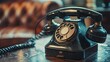 © Hammam - Vintage black rotary dial phone on a wooden table.