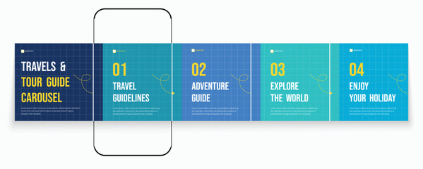 Wall Mural - tours and travel guideline instagram carousel template or linkedin carousel. social media banner fra