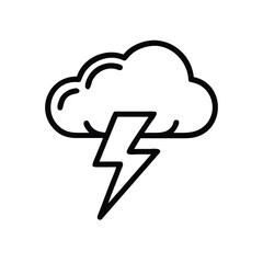 Wall Mural - thunderstorm icon with cloud and lightning bolt, black outline icon of a thunderstorm featuring a cl