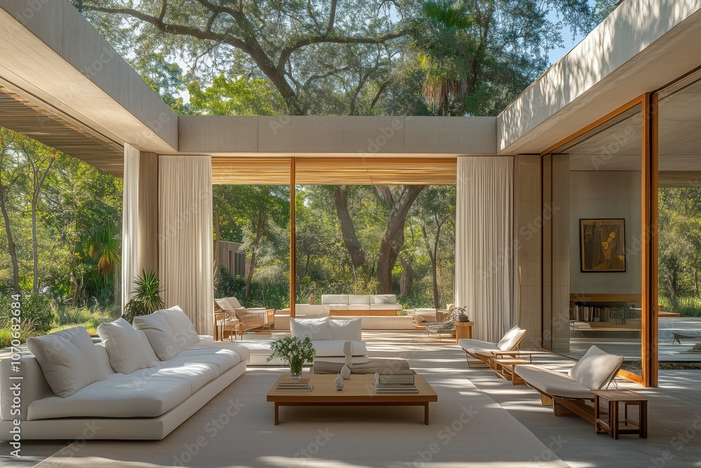 Modern Indoor-Outdoor Living Room with Natural Light and Garden View ...