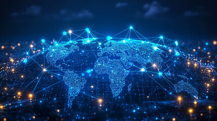 dark blue background with the Earth glowing brightly in space, symbolizing global unity, the vastness of the universe, and the interconnectedness of humanity within the cosmos