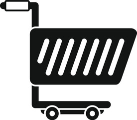 Wall Mural - Simple black glyph icon of empty shopping cart symbolizing online shopping, retail commerce, and e commerce consumer behavior