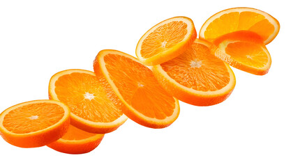 Wall Mural - floated slices of orange falling on transparency background PNG